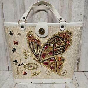 Elegant White Butterfly Embellished Tote Bag